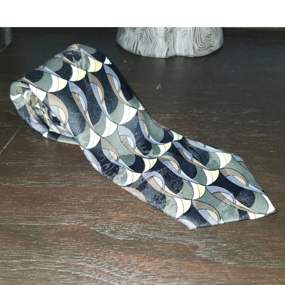 Christian Dior Jeune Homme Tie Green Grey Geometric Abstract Pattern Vtg